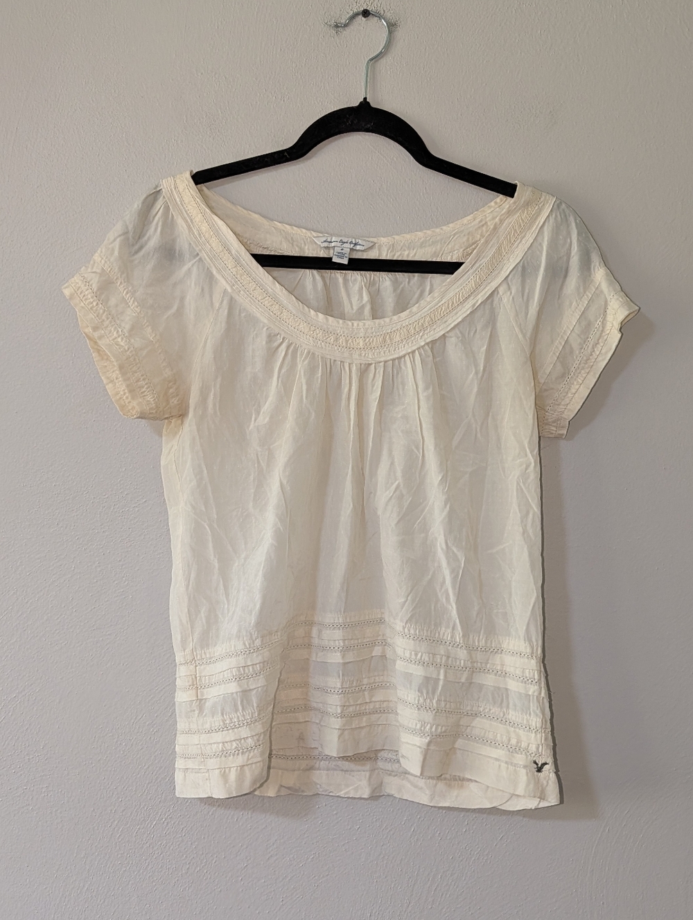 0 Y2K American Eagle Outfitters Cream Short Sleeve Peasant Top